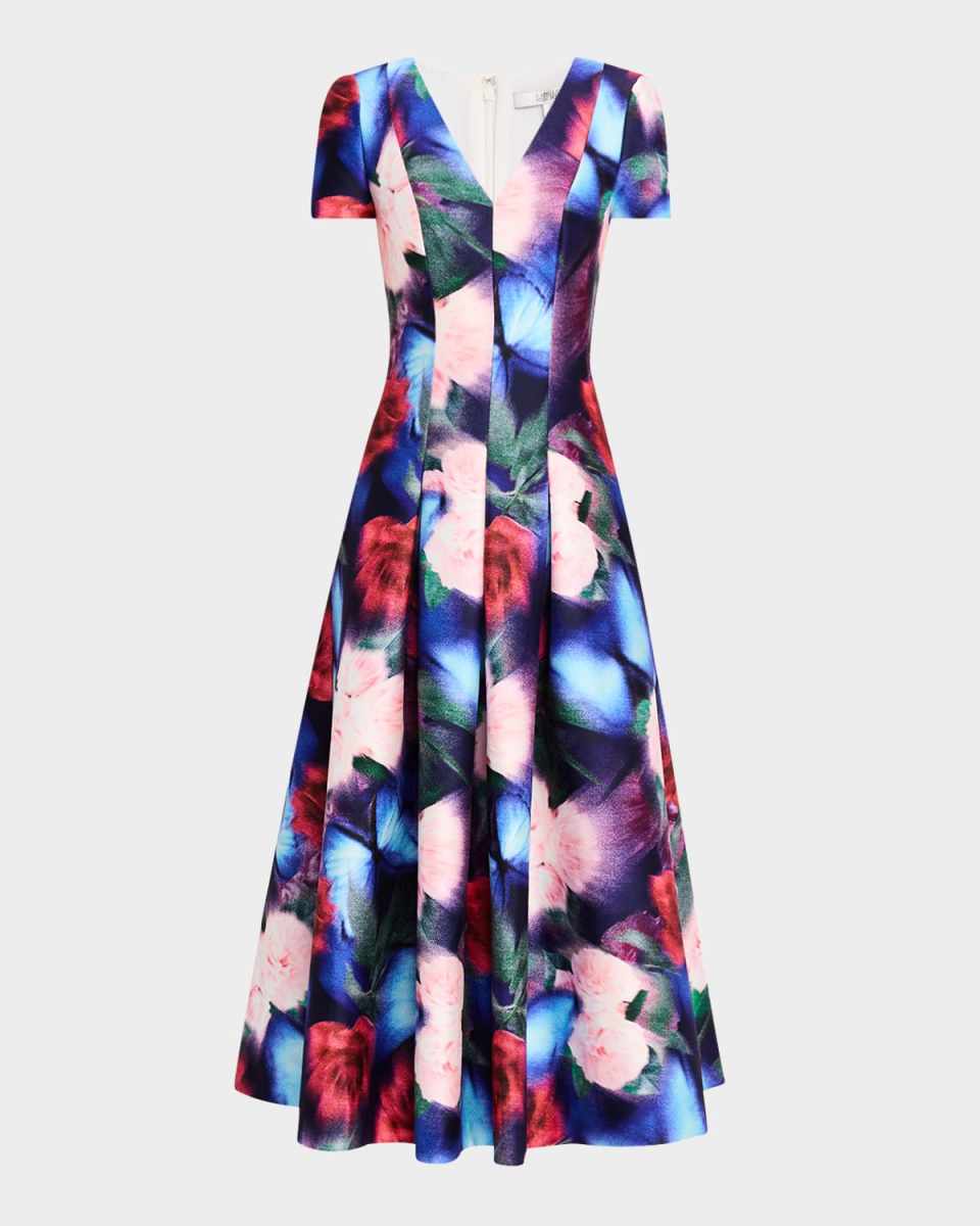 Pleated Floral-Print Midi Dress